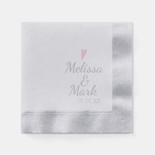 Minimal Silver Wedding Simple Heart Pink Monogram Serviette (Vorderseite)