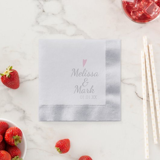 Minimal Silver Wedding Simple Heart Pink Monogram Serviette (Beispiel)