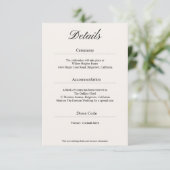 Minimal Simple Black and White Wedding Details Begleitkarte (Stehend Vorderseite)