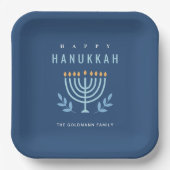 Minimal Simple Blue Menorah Candles Happy Hanukkah Pappteller (Vorderseite)