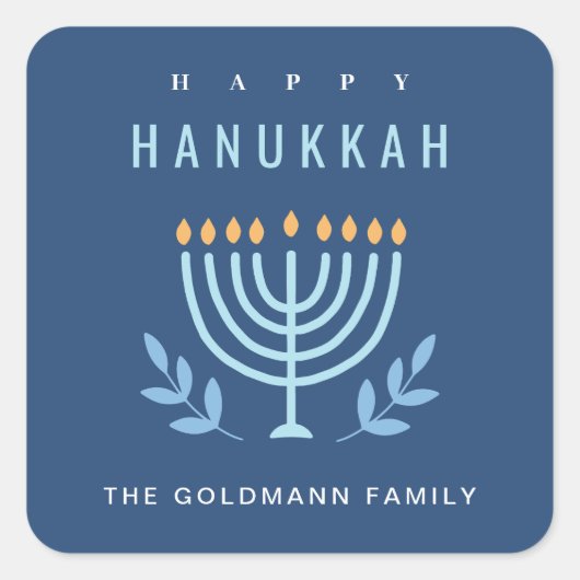 Minimal Simple Blue Menorah Candles Happy Hanukkah Quadratischer Aufkleber (Vorderseite)