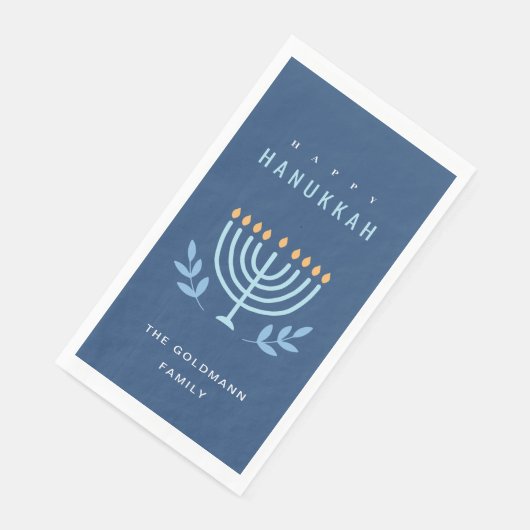 Minimal Simple Blue Menorah Candles Happy Hanukkah Serviette (Ecke)