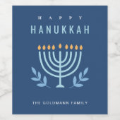 Minimal Simple Blue Menorah Candles Happy Hanukkah Weinetikett (Einzelnes Label)