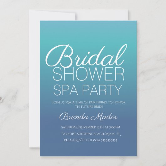 Minimal Simple Blue Ombre Wellness-Center Party Br Einladung (Vorderseite)