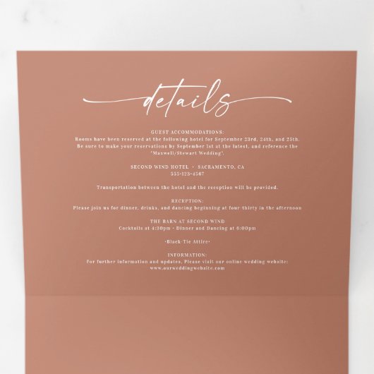 Minimal Simple Clay Terracotta Bold Names Wedding Dreifach Gefaltete Einladung (Innen Erste Seite)