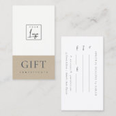 Minimal Simple Kraft Logo Gift Certificate Visitenkarte (Vorne/Hinten)