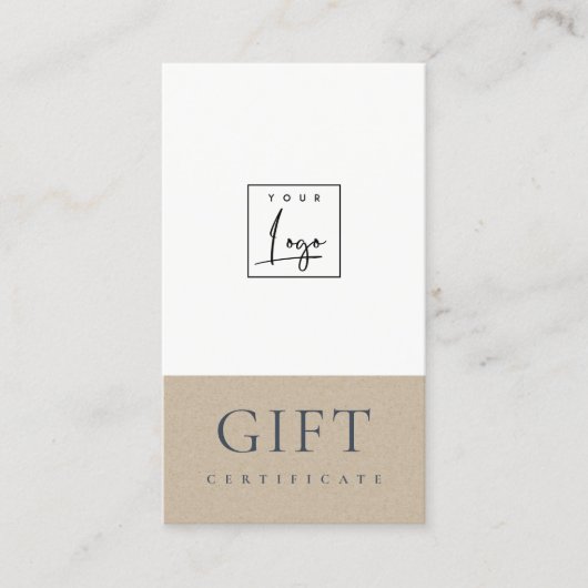 Minimal Simple Kraft Logo Gift Certificate Visitenkarte (Vorderseite)