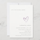 Minimal Simple Lavender Heart Brautparty laden Dankeskarte (Vorderseite)