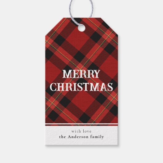 Minimal Simple Red Buffalo Kariert Frohe Weihnacht Geschenkanhänger (Vorderseite)