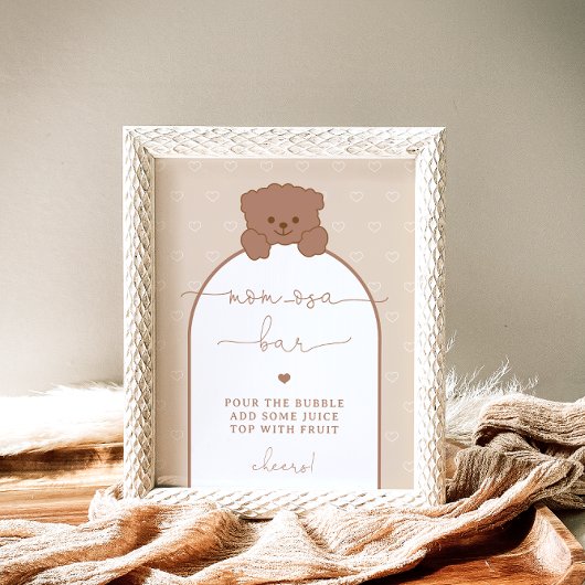 Minimal Simple Teddy Bear Baby Dusche Mama-osa Bar Poster