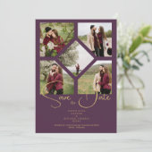 Minimal Simple Wedding Extravagant 5 Fotos Collage Save The Date (Stehend Vorderseite)