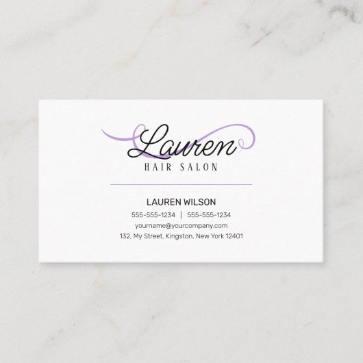 Minimal Simple White Lila HairSalon Haarstylist Visitenkarte (Vorderseite)
