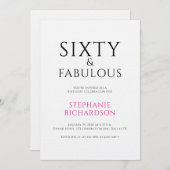 Minimal Sixty and Fabulous 60th Birthday Party Einladung (Vorne/Hinten)