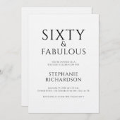 Minimal Sixty and Fabulous 60th Birthday Party Einladung (Vorne/Hinten)