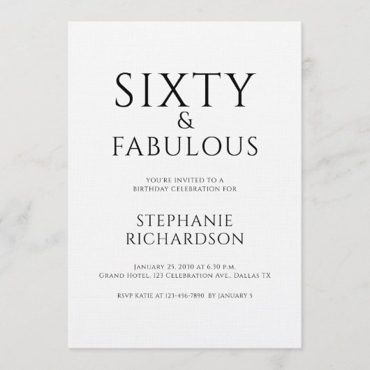 Minimal Sixty and Fabulous 60th Birthday Party Einladung (Vorderseite)