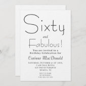 Minimal Sixty and Fabulous 60th Birthday Party Einladung (Vorne/Hinten)