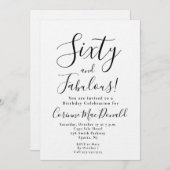 Minimal Sixty and Fabulous 60th Birthday Party Einladung (Vorne/Hinten)