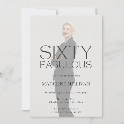 Minimal Sixty Fabulous 60th Photo Birthday Party Einladung (Vorderseite)