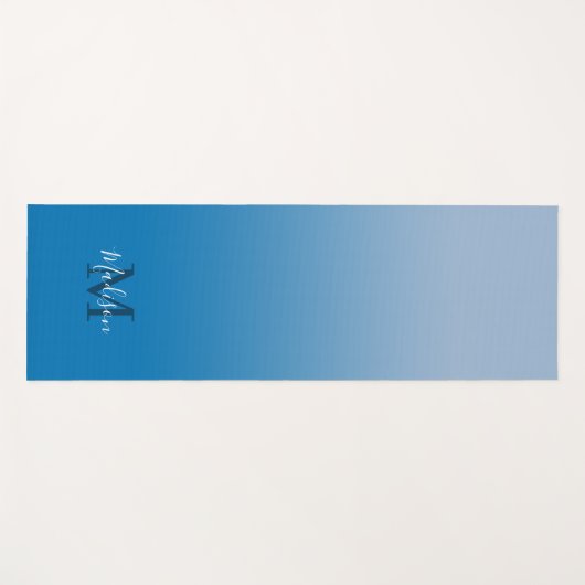Minimal Sky Blue Gradient Monogram Script Name Yogamatte (Vorderseite (Horizontal))