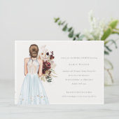 Minimal Sky Blue Wedding Gown Brautparty laden Dankeskarte (Stehend Vorderseite)