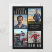 Minimal Sleek GRADUATE DANK VIER Fotos Schwarz Dankeskarte (Vorderseite)