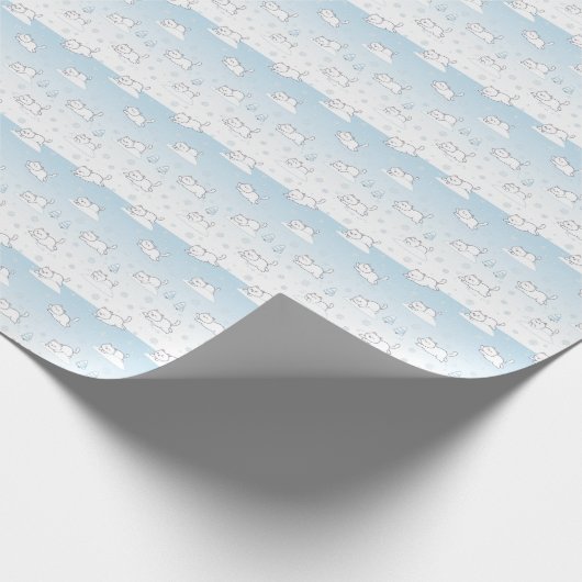 Minimal Snowflake White Cats Winter Blue & White Geschenkpapier (Ecke)