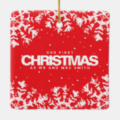 Minimal Snowflakes Frame | Merry and Married Photo Keramikornament (Rückseite)