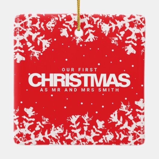 Minimal Snowflakes Frame | Merry and Married Photo Keramikornament (Rückseite)