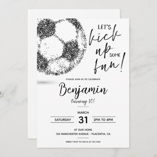 Minimal Soccer Geburtstag Moderne Einladung (Vorne/Hinten)