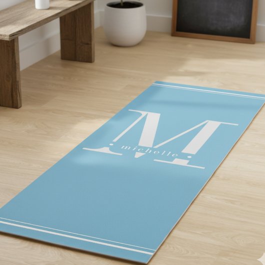 Minimal Soft Baby Blue & White Monogram Yogamatte