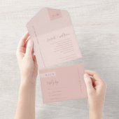 MINIMAL SOFT PASTEL BLUSH DUSKY PINK WEDD ALL IN ONE EINLADUNG (Abreißen)