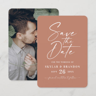 Minimal Solid Clay Terracotta Colour Wedding Save The Date