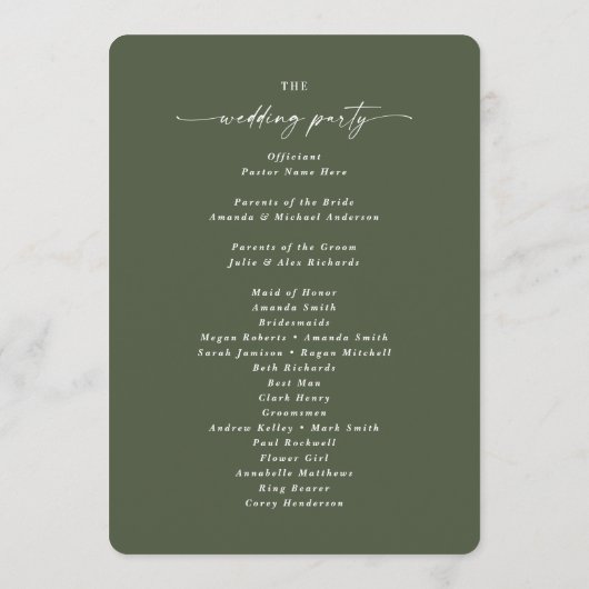 Minimal Solid Monstera Green Wedding Zeremonie Programm (Rückseite)