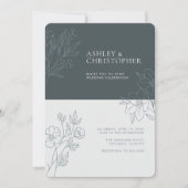Minimal Space Gray Foliage Kontur Foto Hochzeit Einladung (Vorderseite)