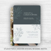 Minimal Space Gray Foliage Kontur Foto Hochzeit Einladung