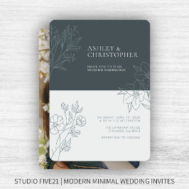 Minimal Space Gray Foliage Kontur Foto Hochzeit Einladung