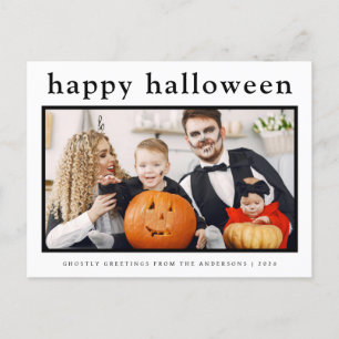 Minimal Spooky Happy Halloween Familie 1 Foto Feiertagspostkarte