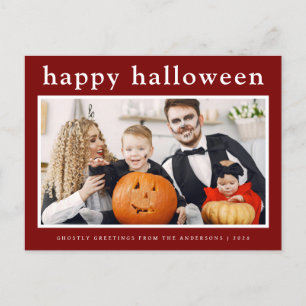 Minimal Spooky Happy Halloween Familie 1 Foto Feiertagspostkarte