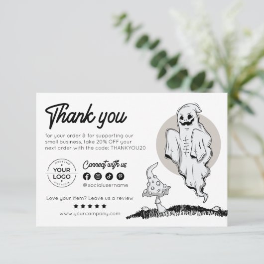 Minimal Spooky Niedlich Halloween Danke Ghost Cat (Stehend Vorderseite)