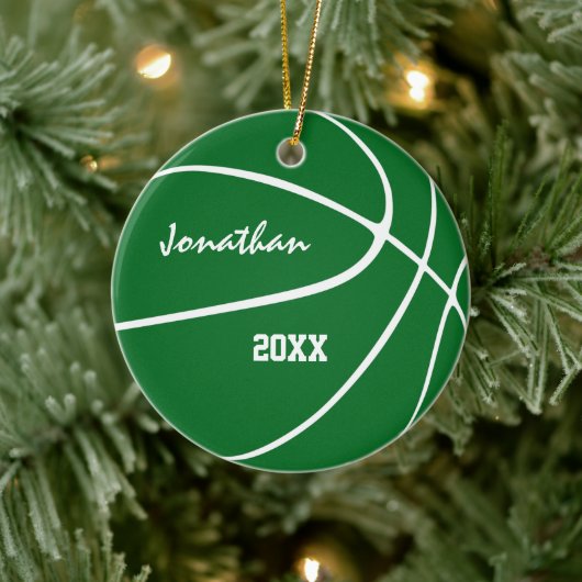 Minimal Sport grün Jungen Mädchen Basketball Keramik Ornament (Baum)