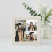 Minimal Square Beige Rahmen Triple Foto Abschluss Ankündigung (Stehend Vorderseite)