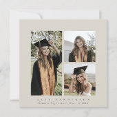 Minimal Square Beige Rahmen Triple Foto Abschluss Ankündigung (Vorderseite)