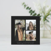 Minimal Square Black Frame Triple Foto Abschluss Ankündigung (Stehend Vorderseite)