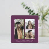 Minimal Square Burgundy Rahmen Triple Foto Grad Ankündigung (Stehend Vorderseite)