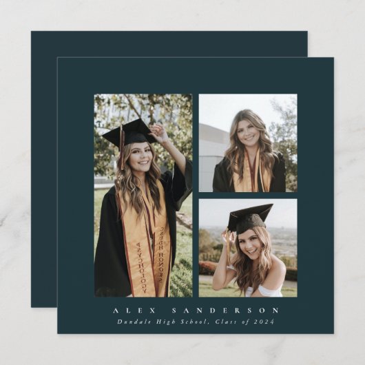 Minimal Square Green Frame Triple Foto Abschluss Ankündigung (Vorne/Hinten)