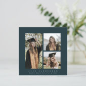 Minimal Square Green Frame Triple Foto Abschluss Ankündigung (Stehend Vorderseite)
