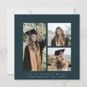 Minimal Square Green Frame Triple Foto Abschluss Ankündigung (Vorderseite)