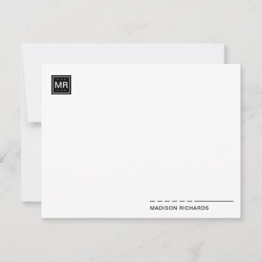 Minimal Square Monogram Black Chic Typografie Mitteilungskarte (Vorderseite)