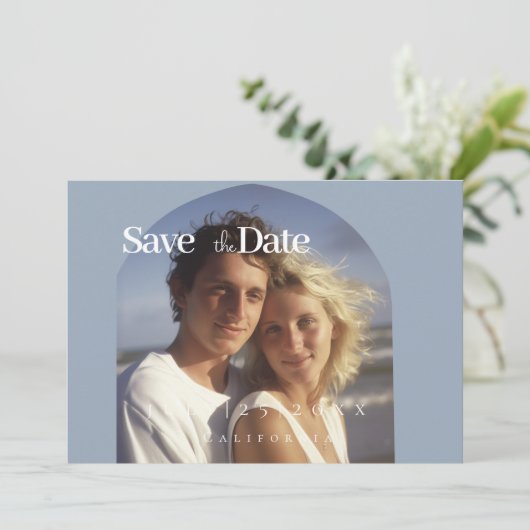 Minimal staubfreie blueFlat Save the Date Card (Stehend Vorderseite)