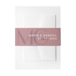 Minimal staubige Rose Monogramm Hochzeit Einladung Einladungsbanderole